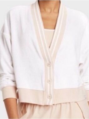 JoyLab White and Beige V‑Neck Button Cardigan LIMITED TIME SHIPPING DISCOUNT!